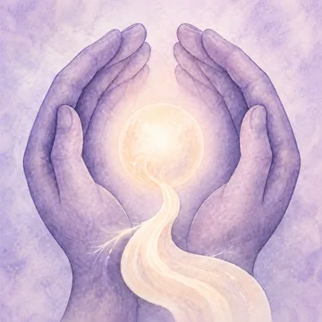 The MamaGently app icon: two cupped hands holding a soft, glowing light.